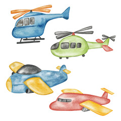 Airplane Nursery illustrations hand painted watercolor styles Collection, Watercolor Plane Collection Set