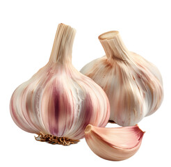 garlic isolated on a transparent PNG background, white background , cut out, clipping path, Generative Ai