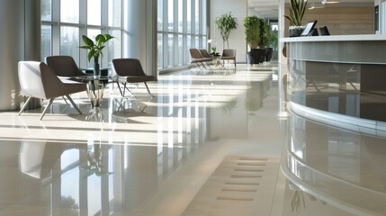 Office lobby with polished floors and contemporary furnishings