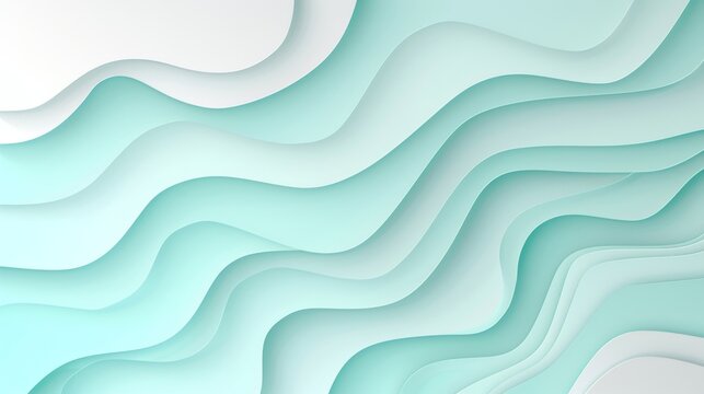 Abstract organic white turquoise color paper cut overlapping paper waves texture background banner panorama illustration for webdesign or business