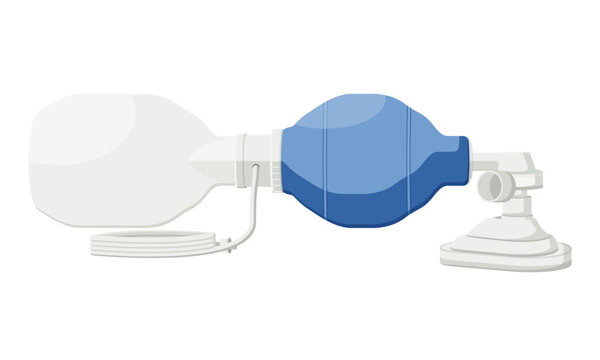 Manual resuscitator Pediatric, bag valve mask (BVM), Ambu bag, hand-held device used to provide positive pressure ventilation to patients. critical tool in CPR. Flat design.