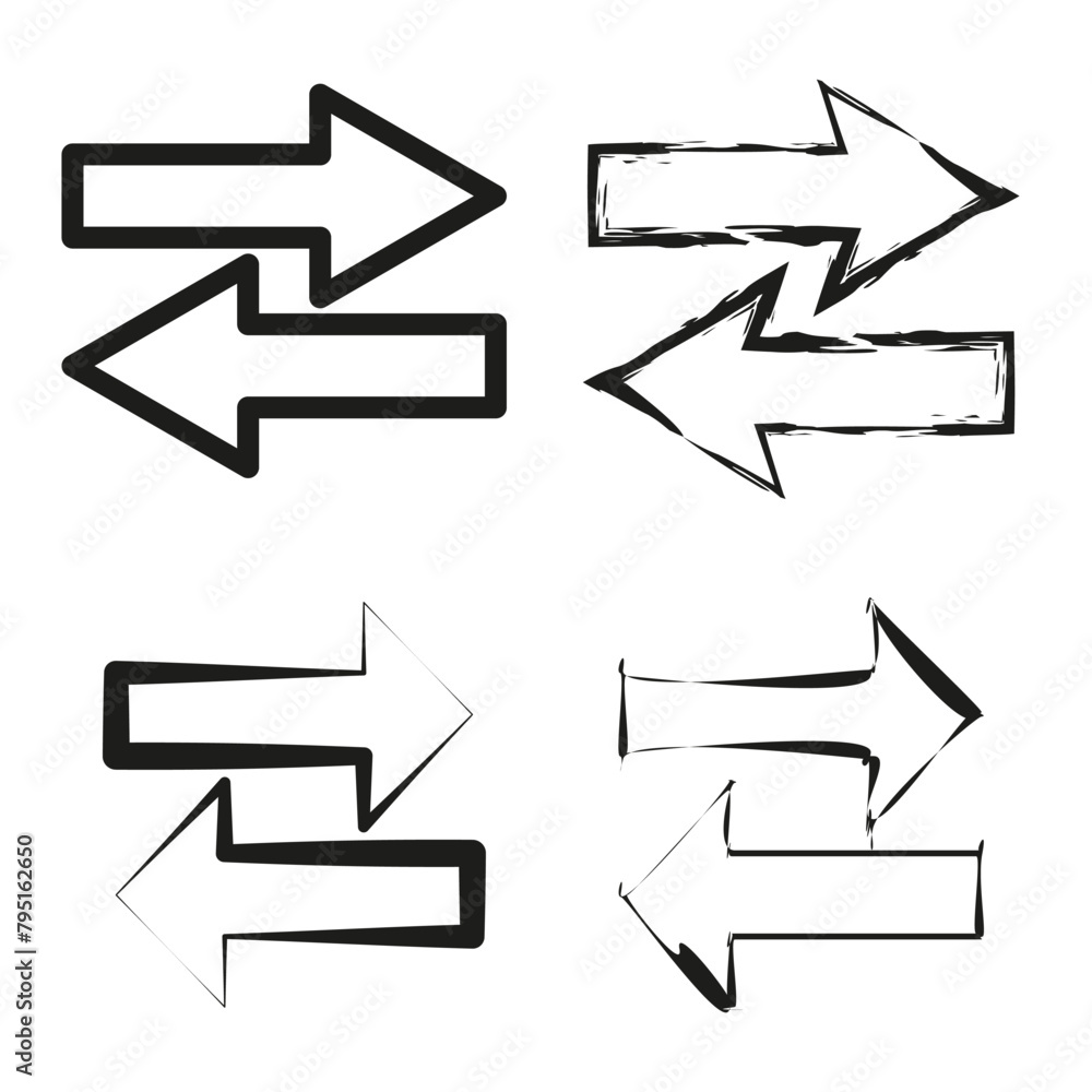 Poster set of directional arrows. diverse styles and pointing angles. navigation and movement concepts. vec