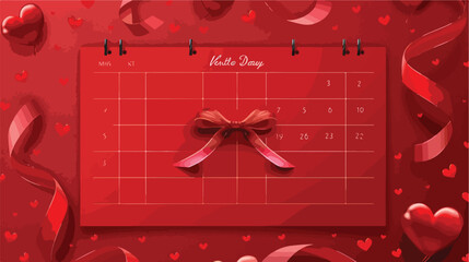 Calendar with date of Valentines Day and ribbon 