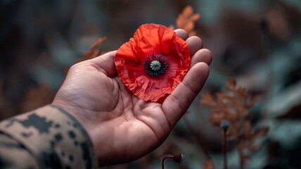Poppies in the hands of veterans