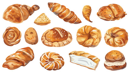 Collage of baking paper with fresh pastry and roasted