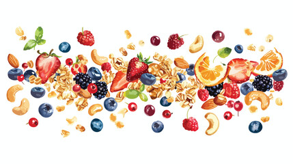 Collage of crunchy sweet granola with dried fruits nuts