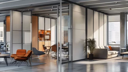  Modern Office Space With Glass Partitions in Daylight © Prostock-studio