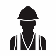 Construction worker vector icon black silhouette. Worker day, labor day icon and symbol. Engineer wear helmet and vest icon, repairman, technician, boy.