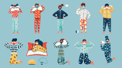 Collage of people in pajamas with sleep masks pillows
