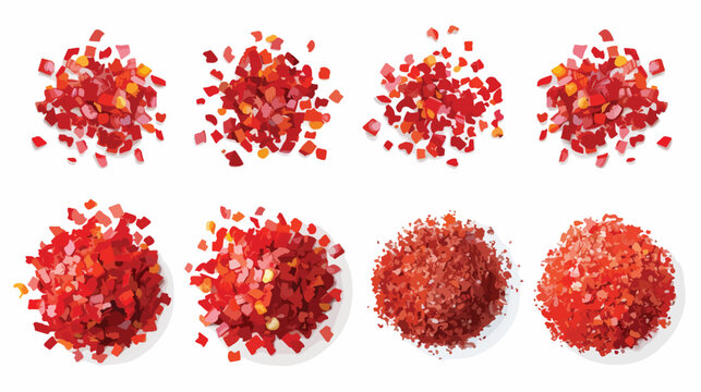 Collage of red chili flakes on white background top Vector