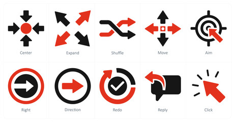 A set of 10 arrows icons as center, expand, shuffle
