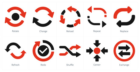 A set of 10 arrows icons as rotate, change, reload