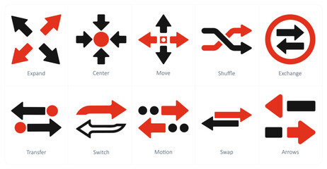 A set of 10 arrows icons as expand, center, move