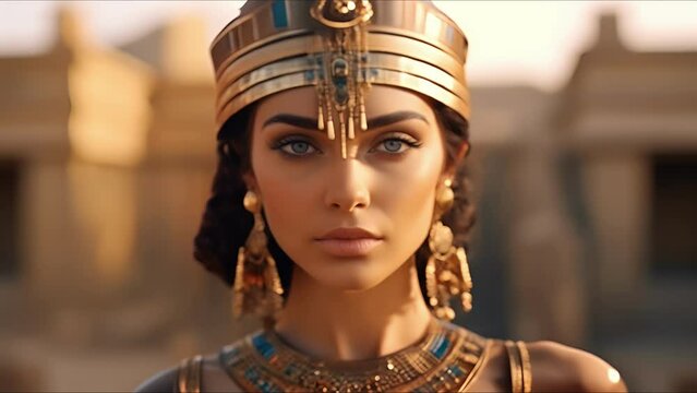 Landscape with ancient Egyptian pyramids, beautiful sky and sunset. The concept of ancient history. AI-generated.