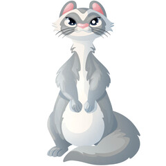 Gray ferret. Home pet. Cute mammal with pretty eyes. Love to animals. Fluffy ferret