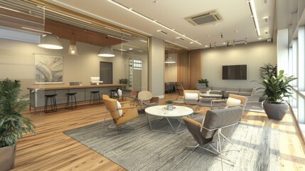 Fototapeta premium Modern Office Lounge Area With Natural Light