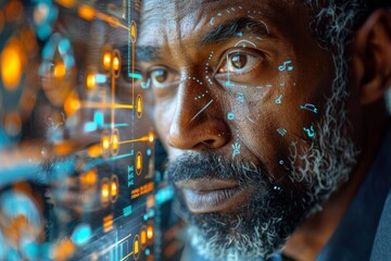 This image showcases a detailed close-up of a circuit board with vibrant blue and orange colors enhancing the intricate design