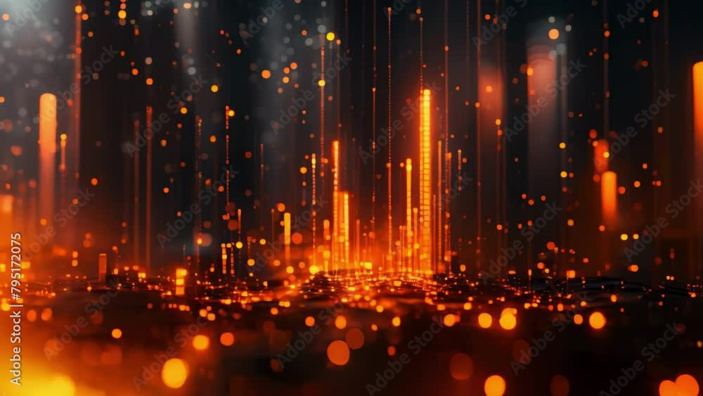 Poster futuristic data stream in orange hues. concept technology, data visualization, futuristic concepts, 