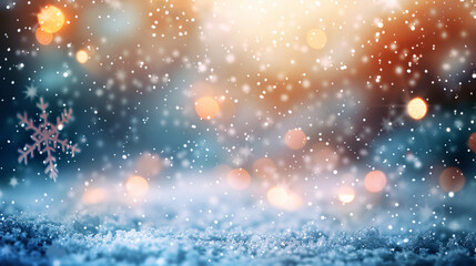 Winter background with snow and blurred bokeh. - obrazy, fototapety, plakaty