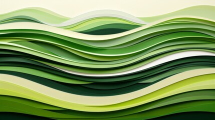 Abstract organic green color landscape mountains valley, paper cut overlapping paper waves texture background banner panorama for webdesign or business illustration