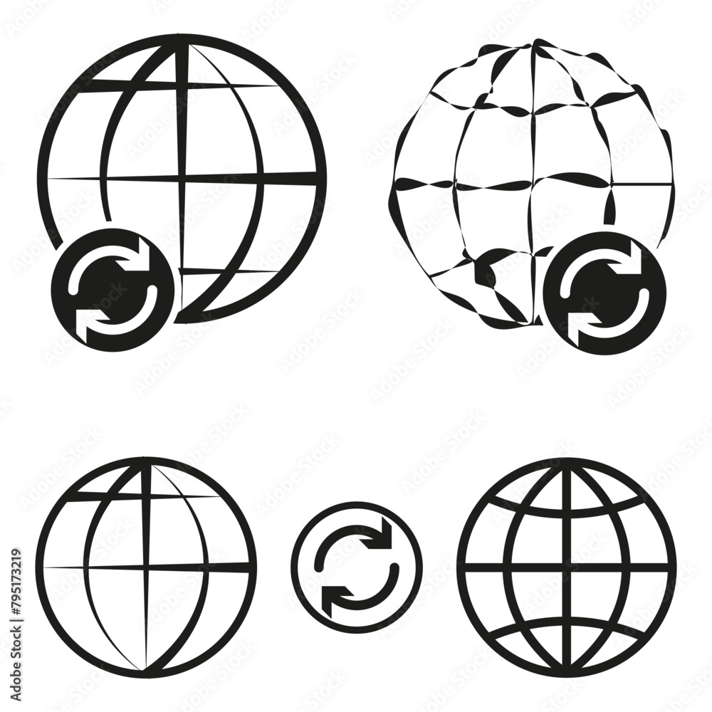 Poster global synchronization icons. world connectivity and update concept. data exchange symbols. vector i