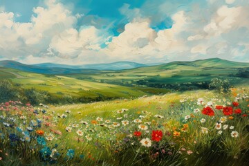 Ireland landscape painting nature flower.
