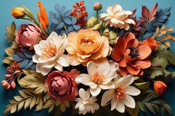 backround bouquet of roses in 70s colorful