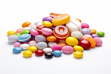 Candies on white background. Candy related topics. Image for graphic designer. Image for flyers. Sugar. Purchase sale candy.