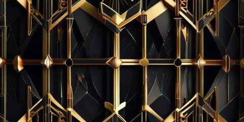 Black faceted pattern with geometric shapes in gold color