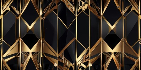 Black faceted pattern with geometric shapes in gold color