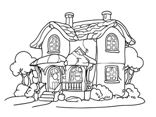 tree house graphic black white sketch illustration. Generative AI