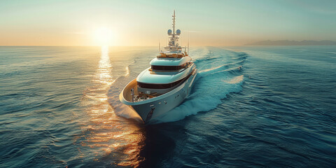  luxury yacht at sunset in blue sea,  speed boat