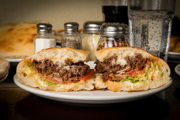 Cheesesteak with lettuce and tomato