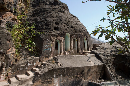 Myanmar Sacred caves in Monywa on a sunny spring day