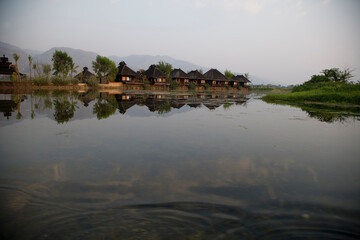 Fototapeta na wymiar Myanmar. Inle Heho Lake on a sunny spring day