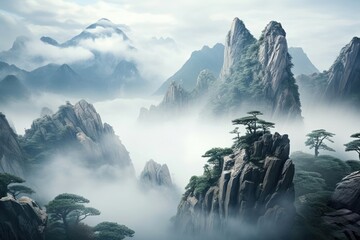 Mountain chinese Style mountain landscape outdoors.