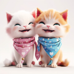 Two adorable kittens with a blue and pink scarf around their neck. Gender party concept.