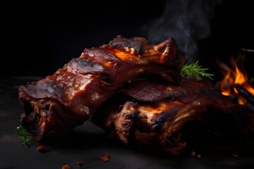 bbq smoked ribs with dark background