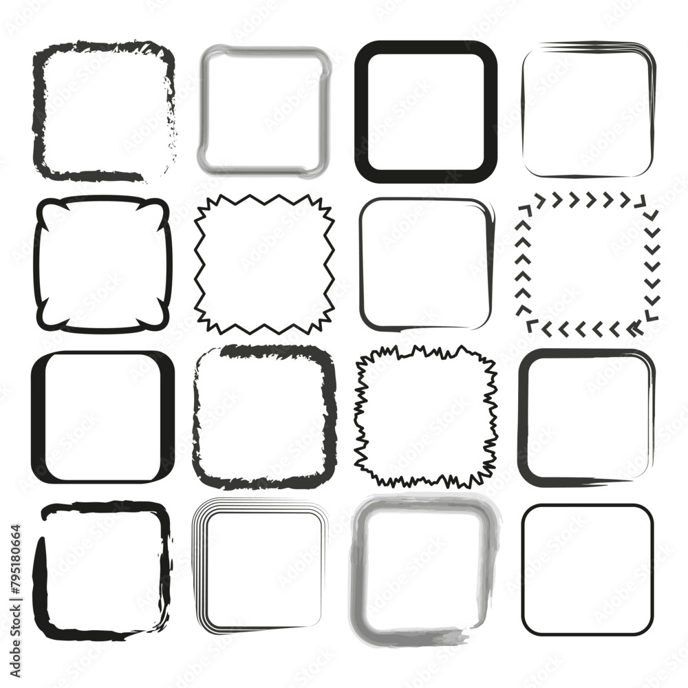 Aufkleber assorted square frames collection. various border designs. set of decorative elements. vector illust