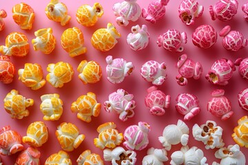 Colorful Popcorn on Pink Background