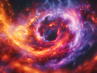 abstract swirling galaxy with a center of bright light and a spiral shape. 
