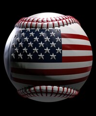 3D American flag design on a zoomed in baseball ball, black background - AI Generated Digital Art