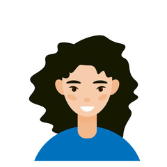 Happy Girl Kid Character Avatar. Positive Smiling Funny Girl Face Portrait. Happy Birthday Party Decoration Design Element. Flat Simple Joyful Cheerful Child Portrait 