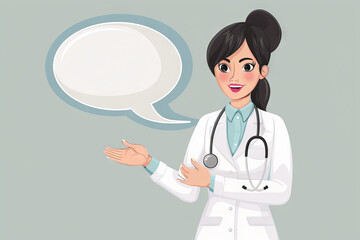 vector of Female Doctor with empty Speech Bubble on Grey Background