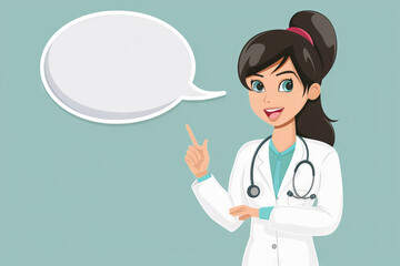 vector of Smiling Female Doctor with Speech Bubble on green Background