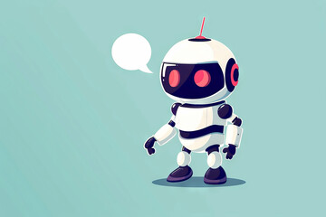 vector of Friendly Robot with Speech Bubble on Light Blue Background