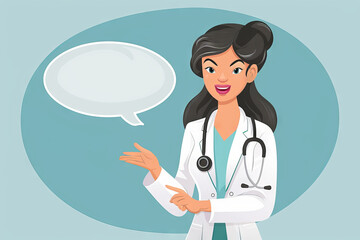 Friendly Female Doctor with Speech Bubble on Blue Background vector