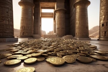 coins inside the ancient temple of egypt