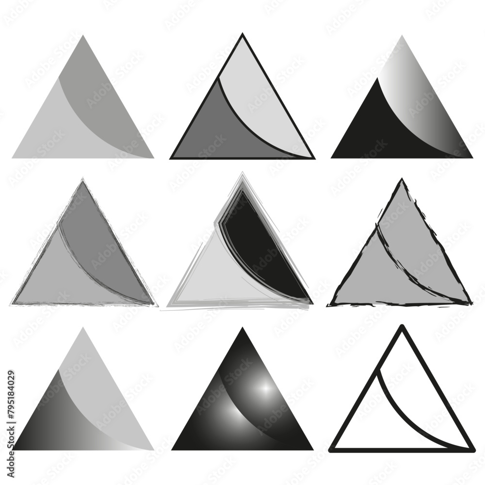 Poster variations of triangle shapes. geometric diversity concept. abstract design elements. monochrome tri