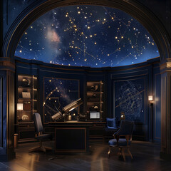 Astronomer's Dome: Star Maps on Walls with Pointing Telescope